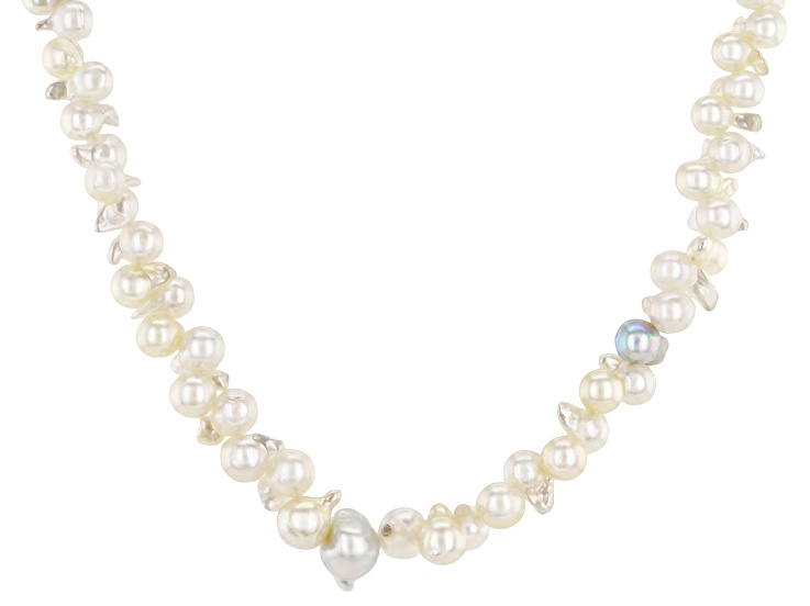 Multi-Color Cultured Japanese Akoya Pearl Sterling Silver 18 Inch Strand Necklace