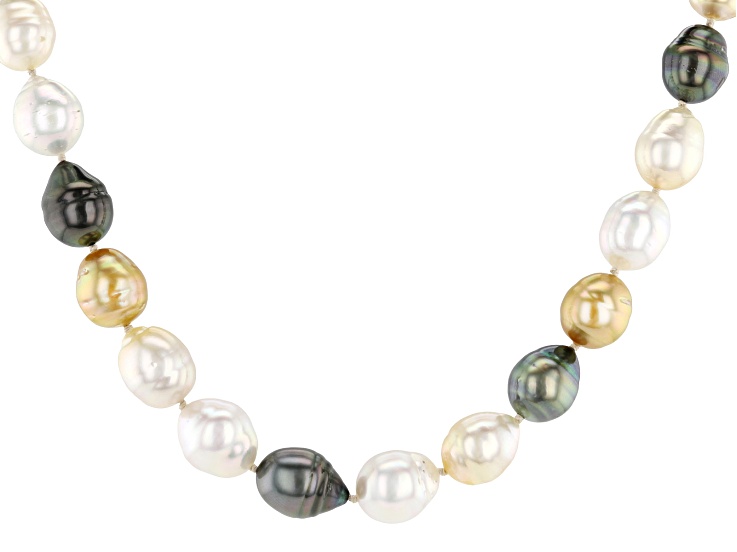 Platinum Cultured Tahitian Pearl with White & Golden Cultured South Sea Pearl Silver Strand Necklace