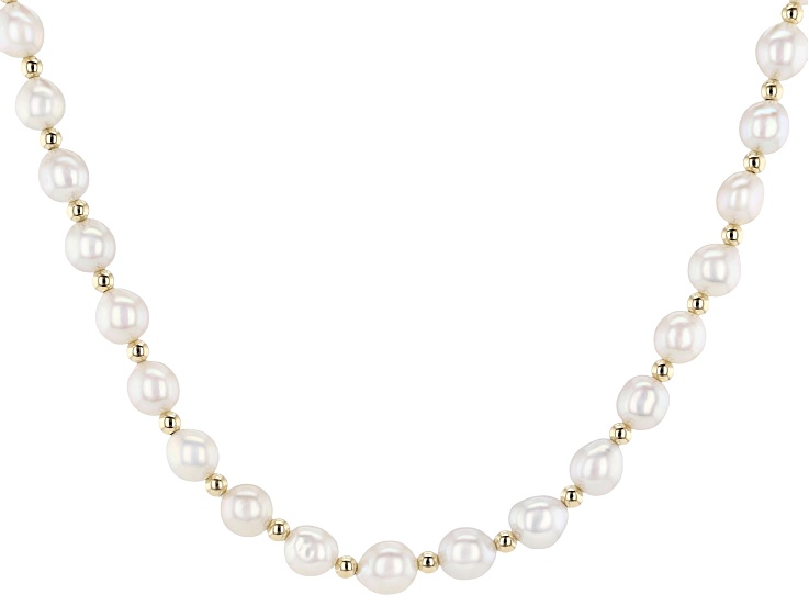 White Cultured Freshwater Pearl 14k Yellow Gold Over Sterling Silver 18 Inch Strand Necklace