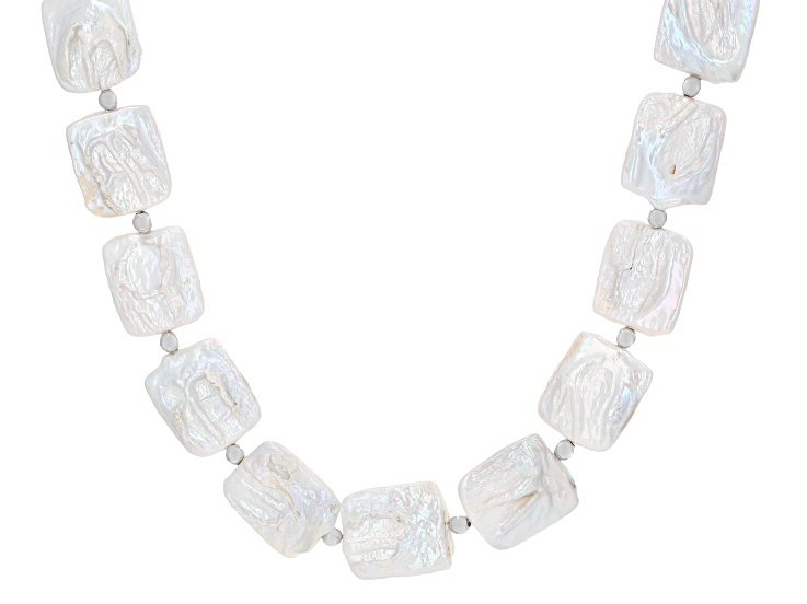 12-16mm White Cultured Freshwater Pearl Rhodium Over Sterling Silver 18" Strand Necklace