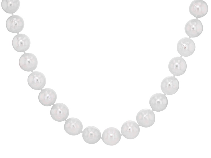 12mm White Cultured Freshwater Pearl Rhodium Over Sterling Silver 18" Strand Necklace