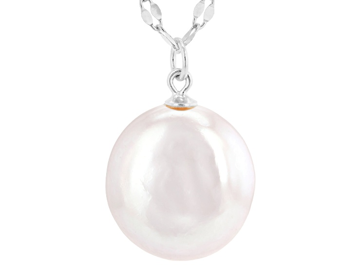 White Cultured Freshwater Pearl Rhodium Over Sterling Silver 18" Necklace