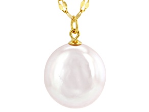 White Cultured Freshwater Pearl 14K Yellow Gold Over Sterling Silver 18" Necklace