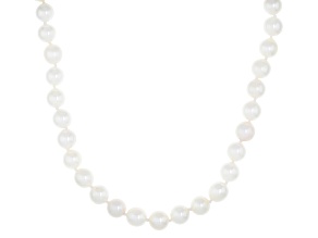 White Cultured Japanese Akoya Pearl Rhodium Over Sterling Silver 18 Inch Necklace