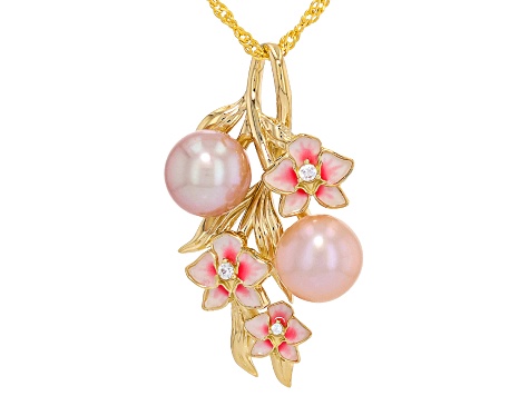 Genusis™ Pink, Purple Cultured Freshwater Pearl & Zircon 18k Gold