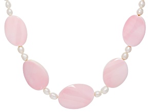 Pink Conch Shell With White Cultured Freshwater Pearl Rhodium Over Sterling Silver Necklace