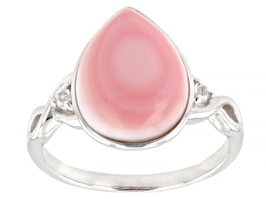 Pink Conch Shell Rhodium Over Sterling Silver Ring