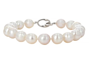 White Cultured Freshwater Pearl Rhodium Over Sterling Silver Bracelet