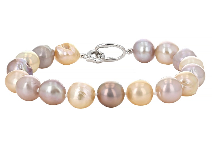 Multi Color Cultured Freshwater Pearl Rhodium Over Sterling Silver