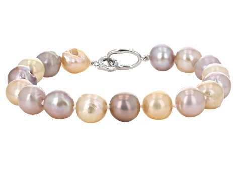 Multi Color Cultured Freshwater Pearl Rhodium Over Sterling Silver