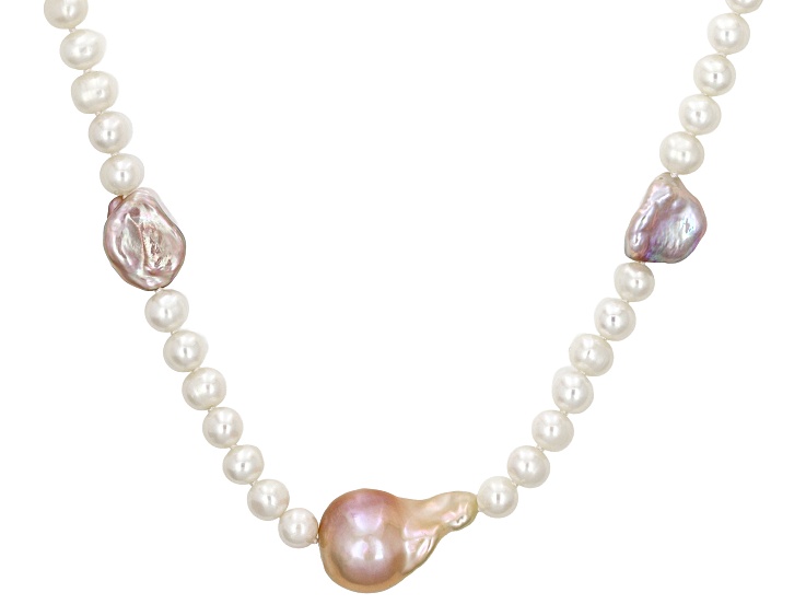 Genusisâ„¢ White and Multi-Color Cultured Freshwater Pearl Rhodium Over Silver 24 Inch Necklace