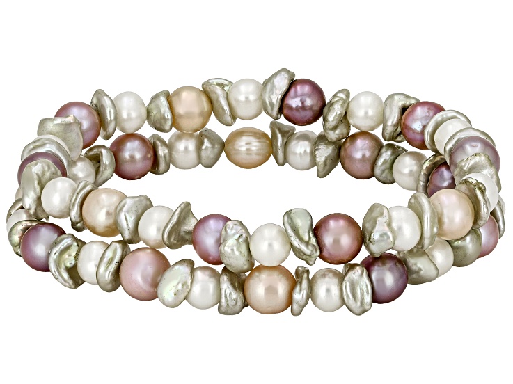 Genusis™ Multi-Color Cultured Freshwater Pearl Set of 2 Strech