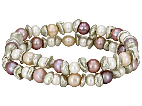 Genusis™ Multi-Color Cultured Freshwater Pearl Set of 2 Strech