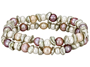 Genusis™ Multi-Color Cultured Freshwater Pearl Set of 2 Strech Bracelet