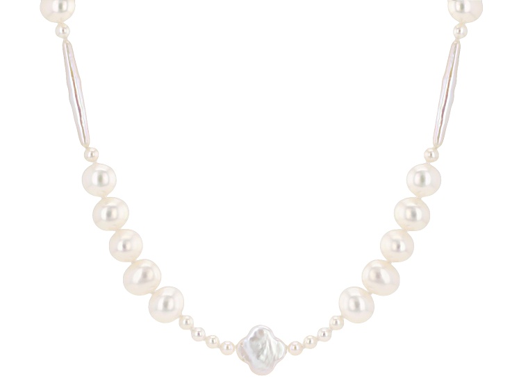Genusisâ„¢ White Cultured Freshwater Pearl Rhodium Over Silver 20 Inch Necklace