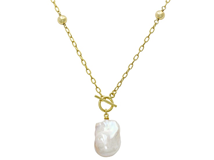 Genusisâ„¢ White Cultured Freshwater Pearl 18K Yellow Gold Over Sterling Silver 18 Inch Necklace