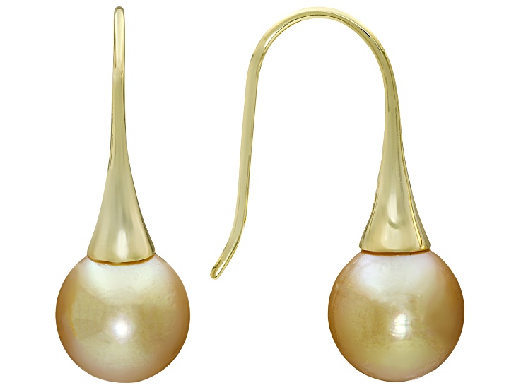 Genusisâ„¢ Golden Cultured South Sea Pearl 18K Yellow Gold Over Sterling Silver Earrings