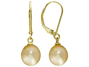 Golden Cultured South Sea Pearl 18K Yellow Gold Over Sterling Silver Earrings
