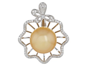 Golden Cultured South Sea Pearl with 0.55ctw White Topaz Rhodium Over Silver Pendant