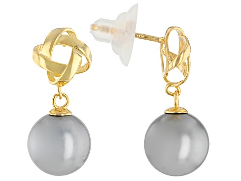 Platinum Cultured Tahitian Pearl 18K Yellow Gold Over Sterling Silver Earrings