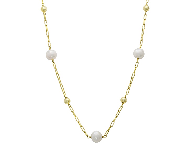 Genusis™ White Cultured Freshwater Pearl 18K Yellow Gold Over