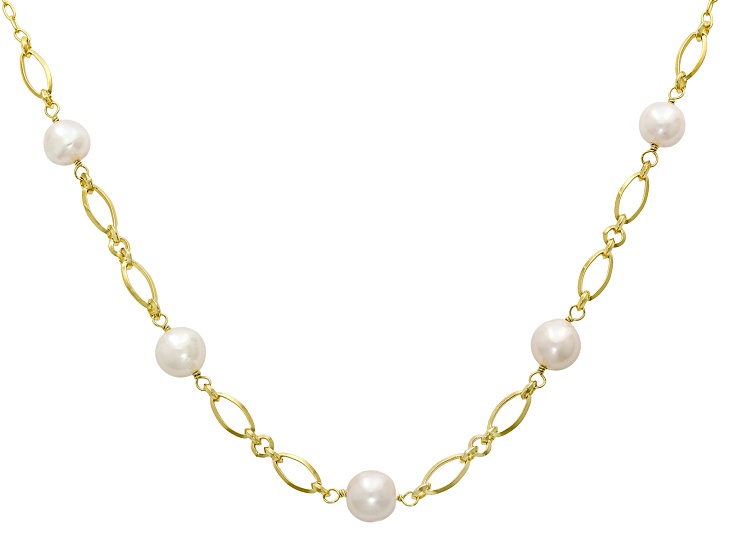 Genusisâ„¢ White Cultured Freshwater Pearl 18K Yellow Gold Over Sterling Silver 22 Inch Necklace