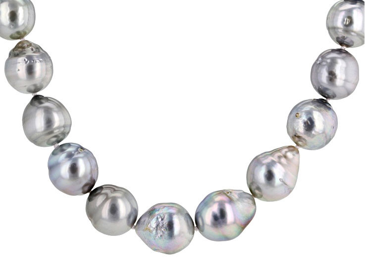 Platinum Cultured Tahitian Pearl Sterling Silver 18 Inch Strand Necklace