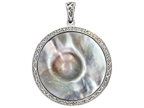 Platinum Cultured Blister Pearl Rhodium Over Sterling Silver Pendant with Enhancer