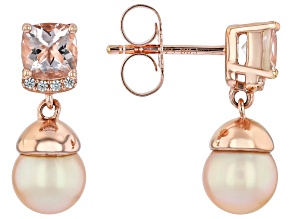 Peach Cultured Freshwater Pearl With Morganite & Zircon 18K Rose Gold Over Silver Earrings 1.06ctw