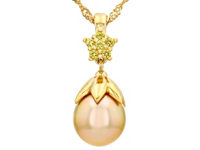 Golden Cultured South Sea Pearl with Yellow Sapphire 18K Yellow Gold Over Silver Pendant 0.22ctw