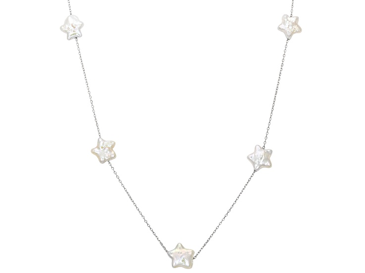GROUNDS X WDS JEWELRY﻿ / WHITE White Cultured Freshwater Pearl Rhodium Over Sterling Silver 18