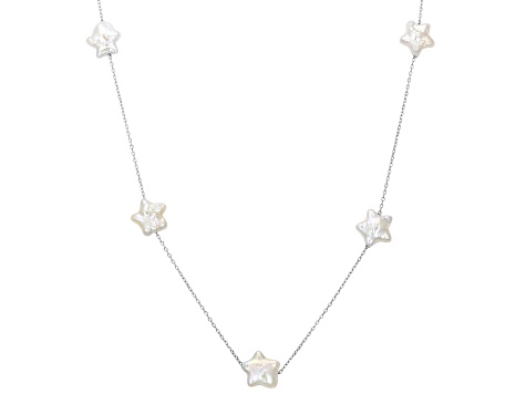 White Cultured Freshwater Pearl Rhodium Over Sterling Silver 18 Inch Station Necklace