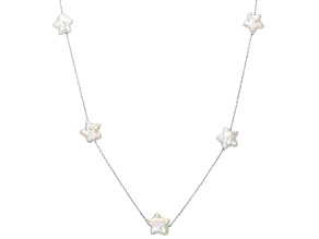 White Cultured Freshwater Pearl Rhodium Over Sterling Silver 18 Inch Station Necklace