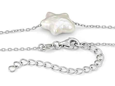 White Cultured Freshwater Pearl Rhodium Over Sterling Silver 18 Inch Station Necklace