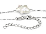 White Cultured Freshwater Pearl Rhodium Over Sterling Silver 18 Inch Station Necklace