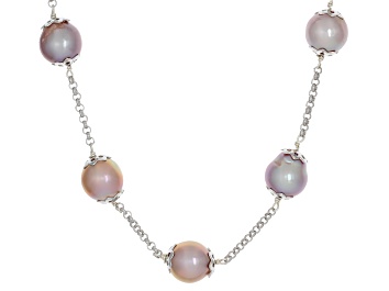 Picture of Multi-Color Cultured Kasumiga Pearl Rhodium Over Sterling Silver 18 Inch Station Necklace