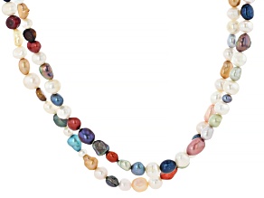 White and Multi-Color Cultured Freshwater Pearl 60 Inch Endless Strand Necklace