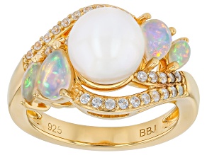 Genusis™ 8.5-9mm White Cultured Freshwater Pearl 18K Yellow Gold Over Sterling Silver Ring