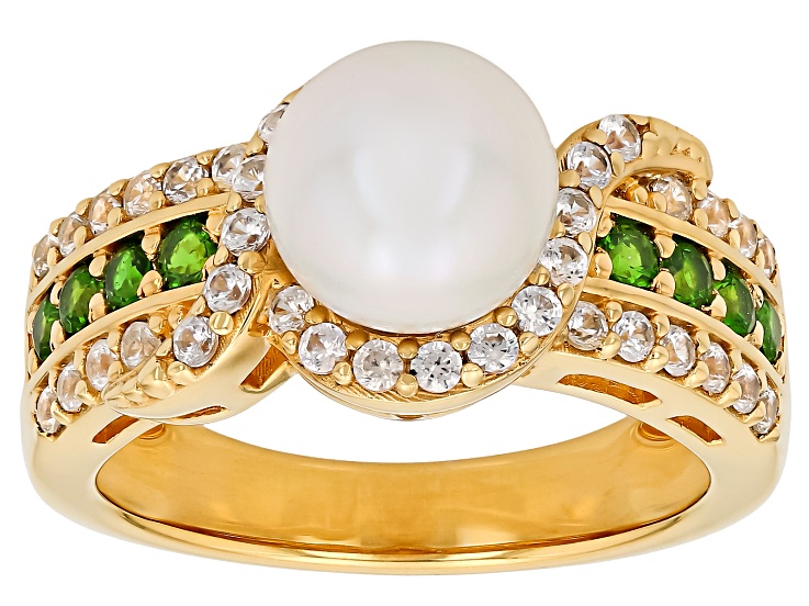 Genusisâ„¢ 8.5-9mm White Cultured Freshwater Pearl 18K Yellow Gold Over Sterling Silver Ring