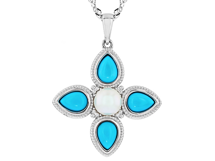 Genusisâ„¢ 7-7.5mm White Cultured Freshwater Pearl Rhodium Over Sterling Silver Pendant With Chain