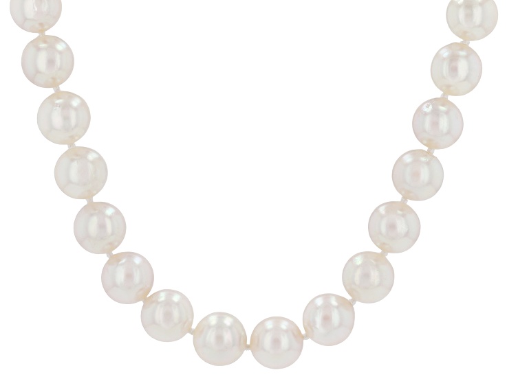 White Cultured Japanese Akoya Pearl 14K Yellow Gold 18 Inch Strand Necklace