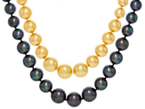 Pearlfection®  Peacock & South Sea Simulant Rhodium Over Silver 20 & 22 Inch Strand Necklaces
