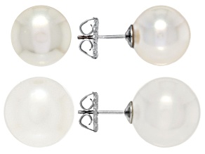 Pearlfection® White South Sea Simulant Rhodium Over Sterling Silver Earrings