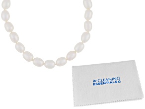 6mm White Cultured Freshwater Pearl Rhodium Over Sterling Silver Necklace & Polishing Cloth