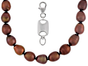 Mahogany Cultured Freshwater Pearl Rhodium Over  Silver 18 Inch Strand Necklace & Magnetic Clasp