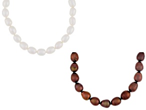 White & Mahogany Cultured Freshwater Pearl Rhodium Over Sterling Silver Strand Necklace