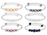 Multi-Color Cultured Freshwater Pearl & Glass Bead & Sterling Silver Bangle Set