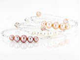 Multi-Color Cultured Freshwater Pearl & Glass Bead & Sterling Silver Bangle Set