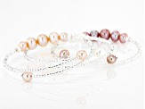 Multi-Color Cultured Freshwater Pearl & Glass Bead & Sterling Silver Bangle Set