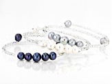 Multi-Color Cultured Freshwater Pearl & Glass Bead & Sterling Silver Bangle Set